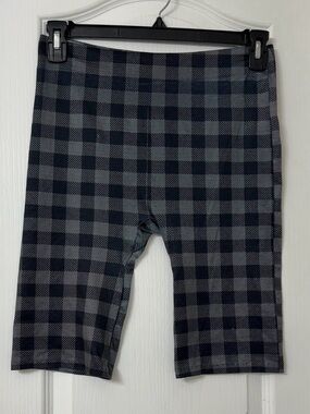 G21 gray black plaid bike shorts soft stretchy high waisted size 1x/2x